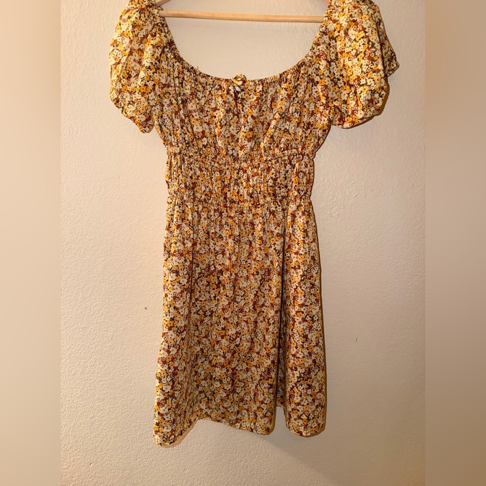 Faithfull the Brand Yellow Floral Puff Sleeve Smocked Dress